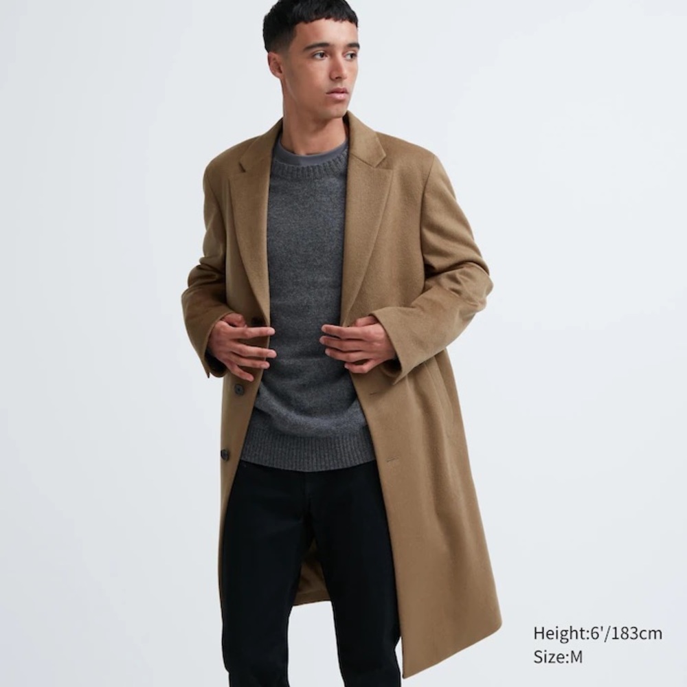 Uniqlo Wool Cashmere Chesterfield Coat in Camel